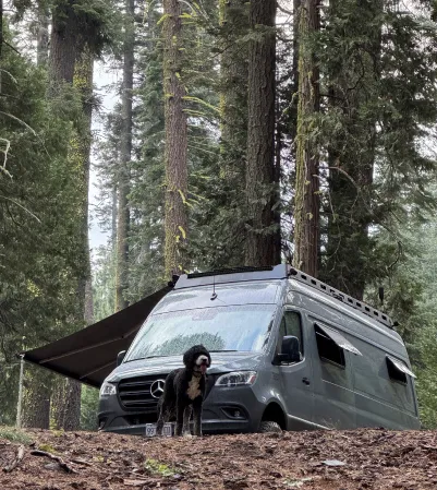 feature2 photo of a sprinter van camping in the forest